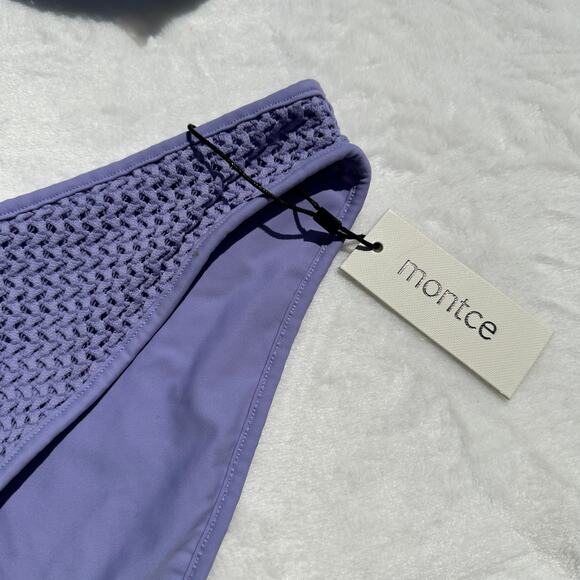 Montce Tori Ties Bandeau Bikini Top Lavender Crochet AC Lulu Bottoms Size XL NWT - Picture 12 of 14